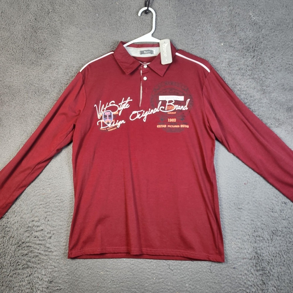 USPOP Polo Shirt Mens Large Maroon Long Sleeve Graphic Collared Casual